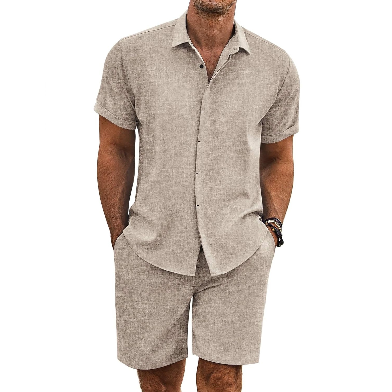 Summer Beach Shorts Set with Short Sleeve Shirt For Men 