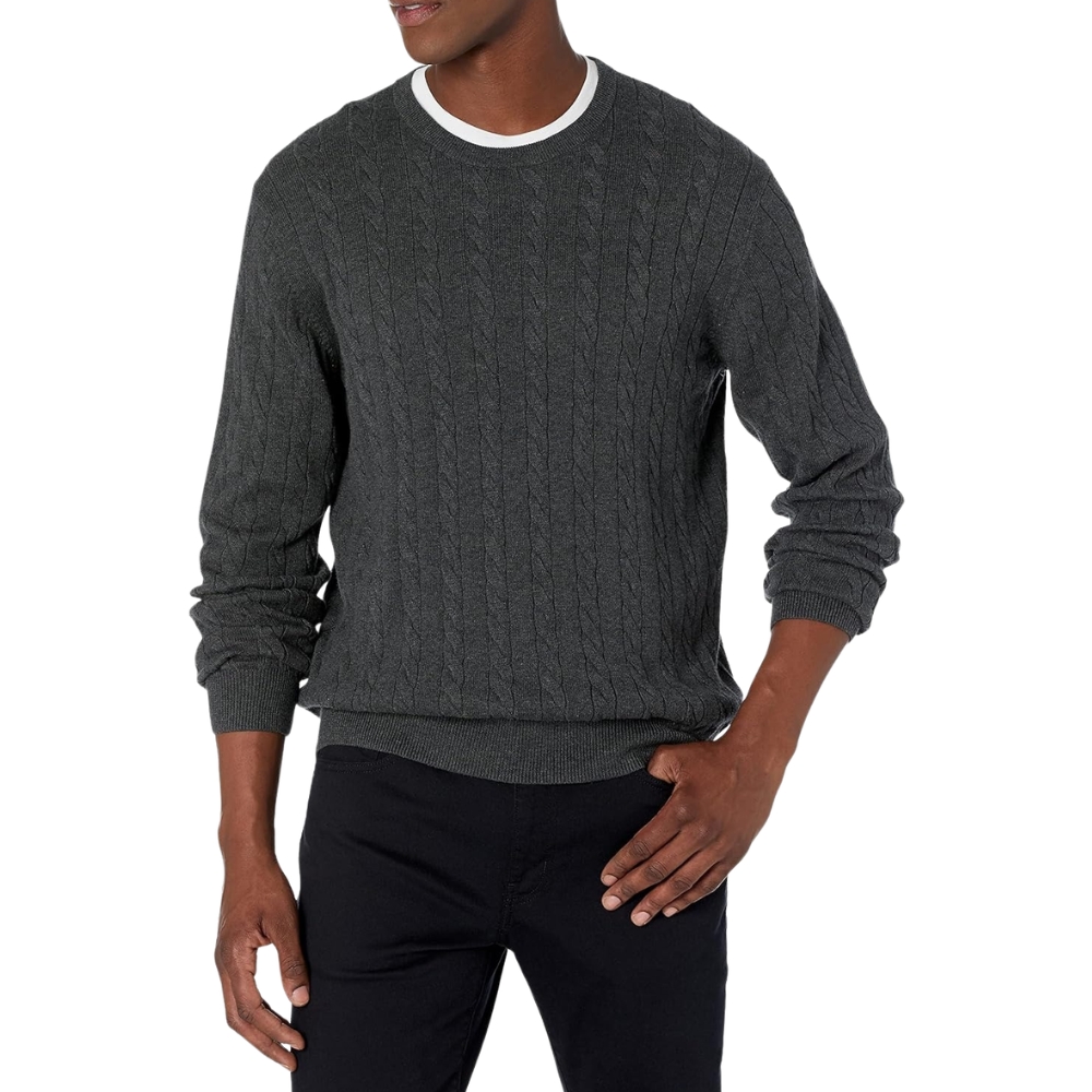 Men's Crewneck Cable Cotton Sweater