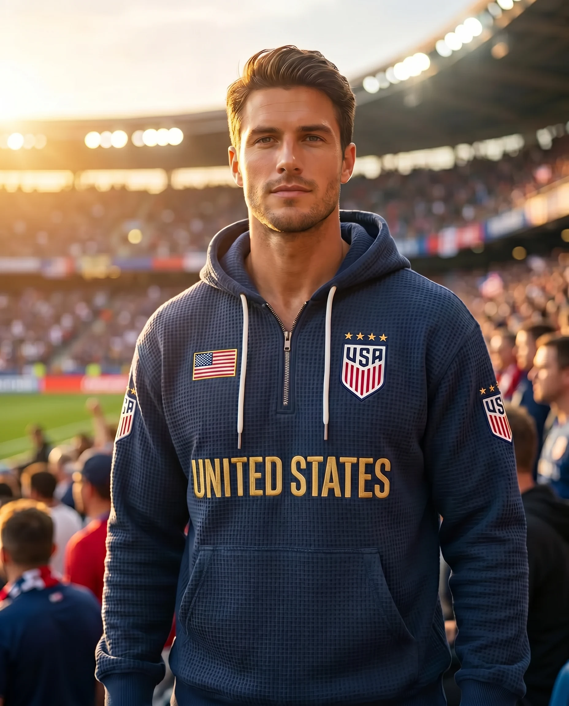 United States waffle quarter-zip football fan hoodie