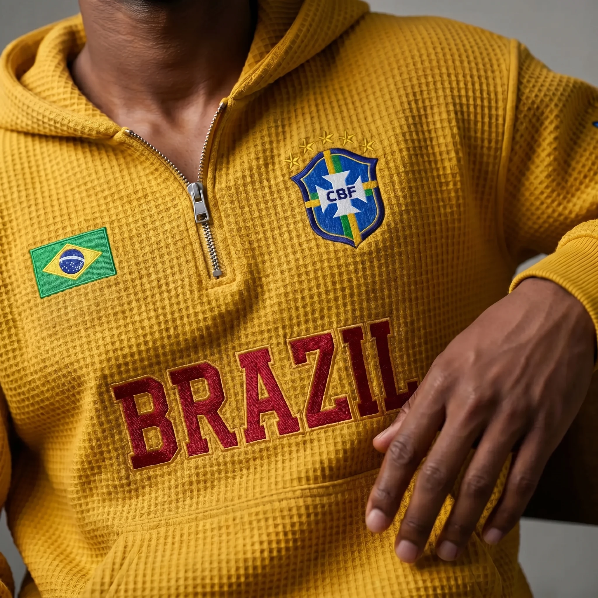 Brazil waffle quarter-zip football fan hoodie