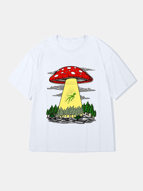 Alien And Mushroom Graphic T-Shirts-Vacay Outfit