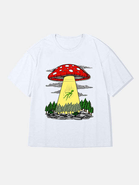 Alien And Mushroom Graphic T-Shirts-Vacay Outfit