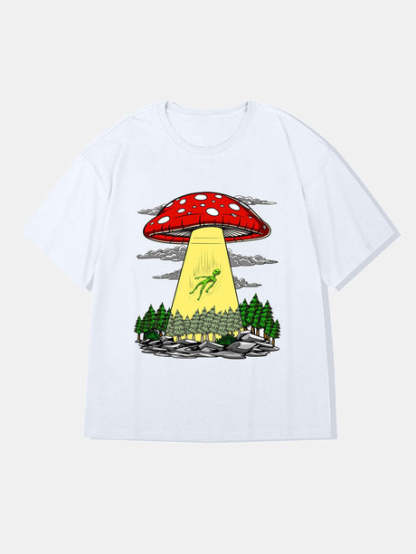 Alien And Mushroom Graphic T-Shirts-Vacay Outfit