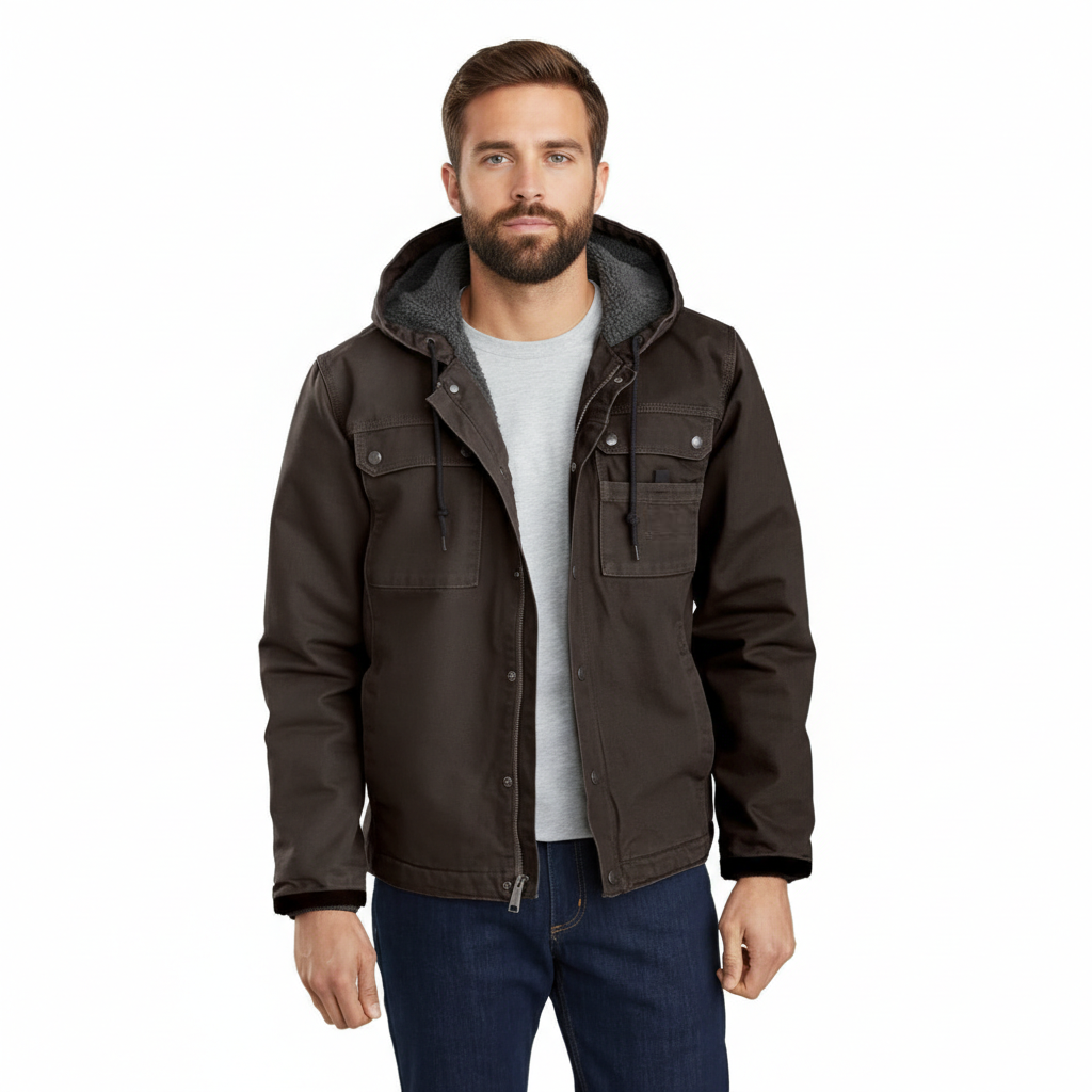 Relaxed Fit Washed Duck Sherpa-Lined Utility Jacket