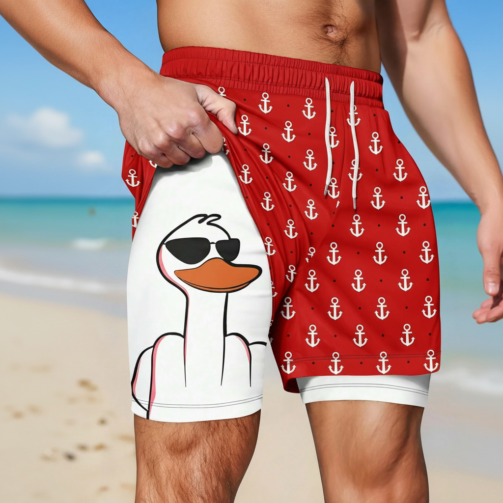 Anchor Print Drawstring Casual Shorts For Men