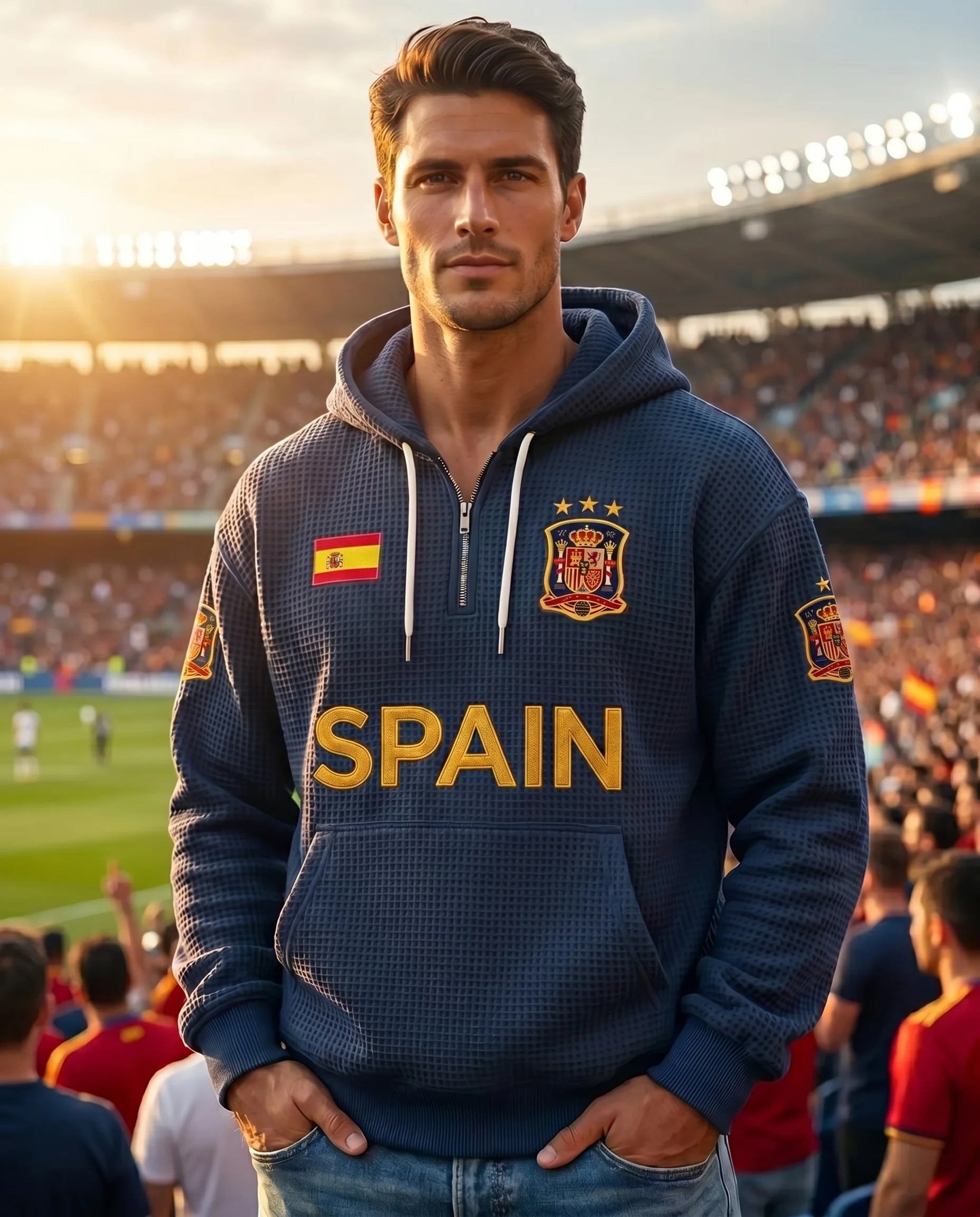 Spain waffle quarter-zip football fan hoodie