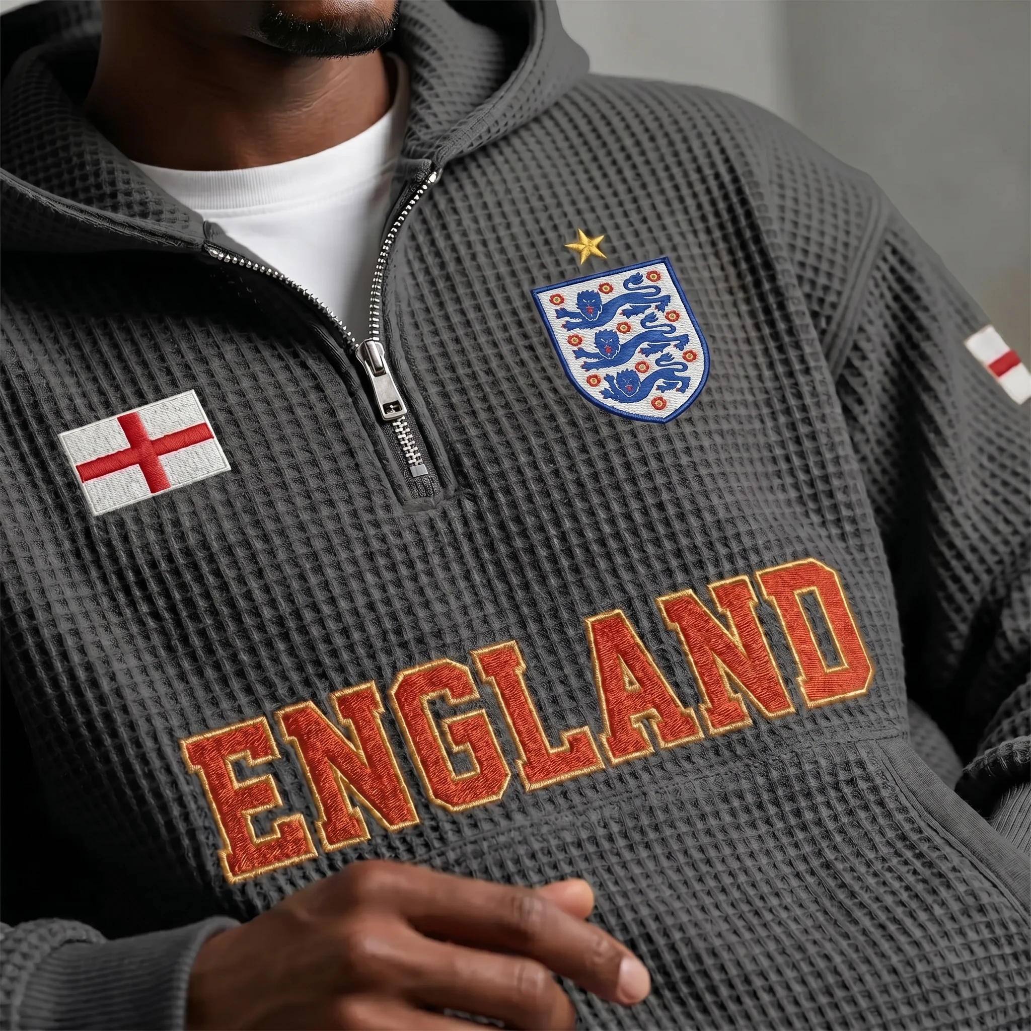 England waffle quarter-zip football fan hoodie