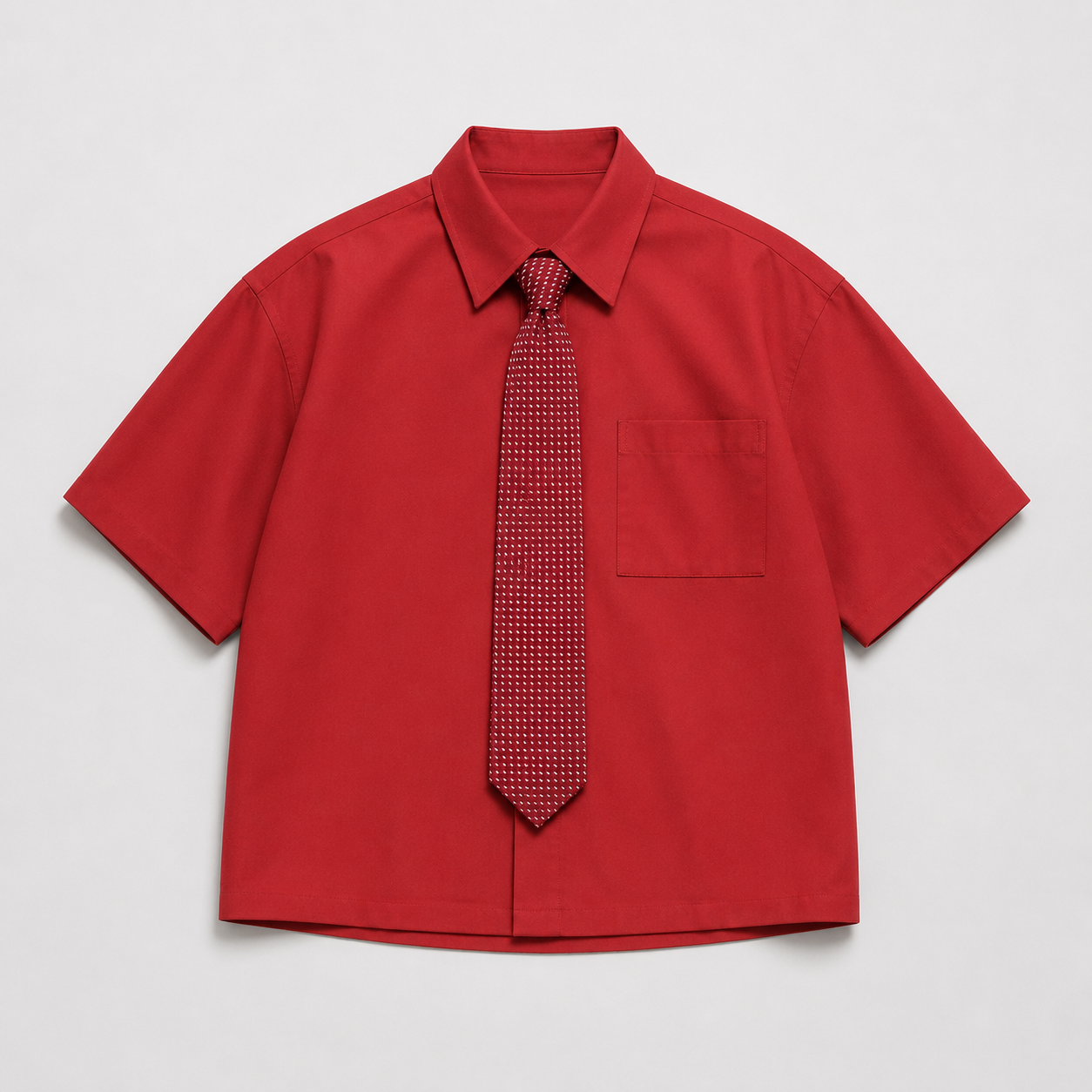 Solid Color Loose Fit Short Sleeve Shirt With Tie For Men