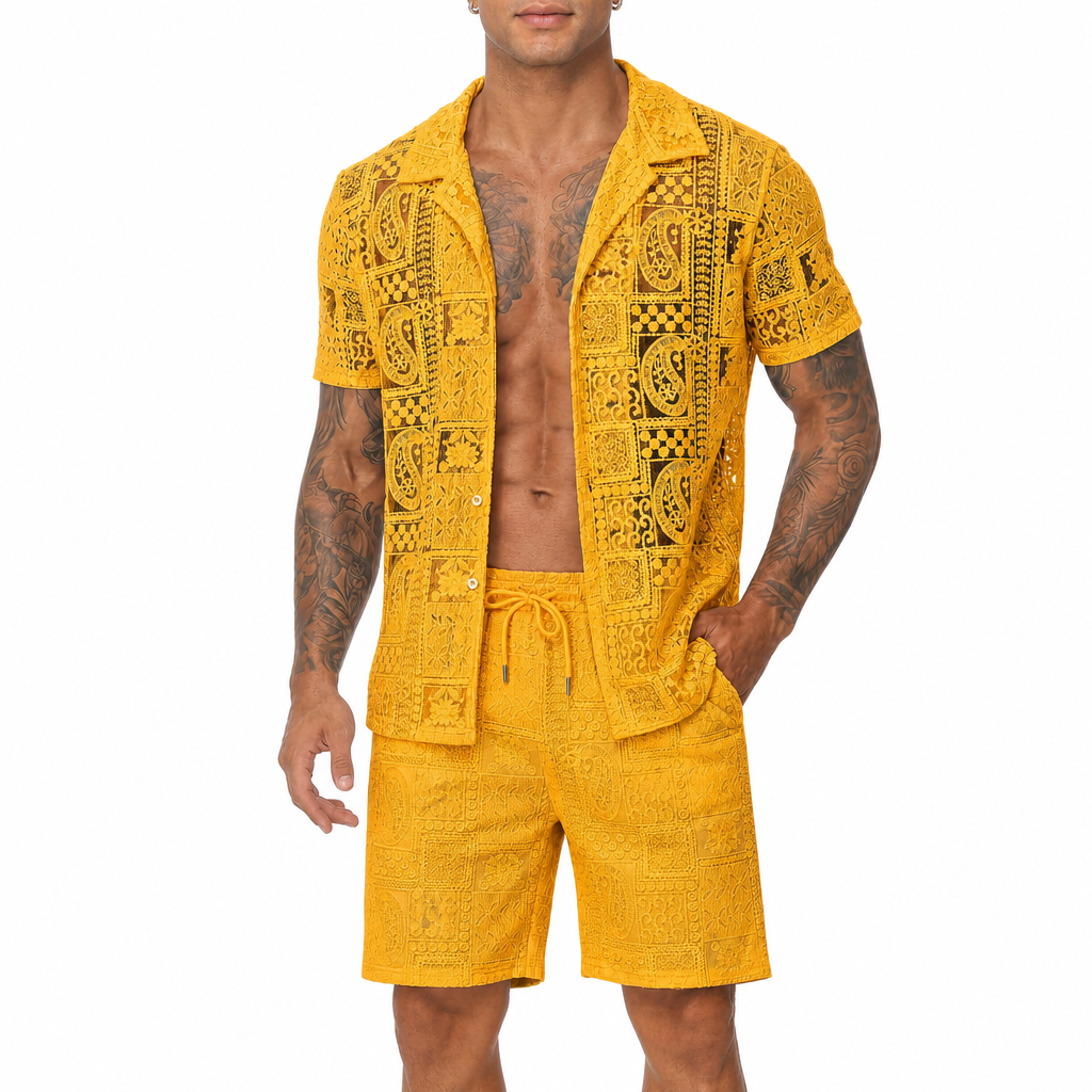 Beach Wear Short Sleeve Shirt and Short Set For Men