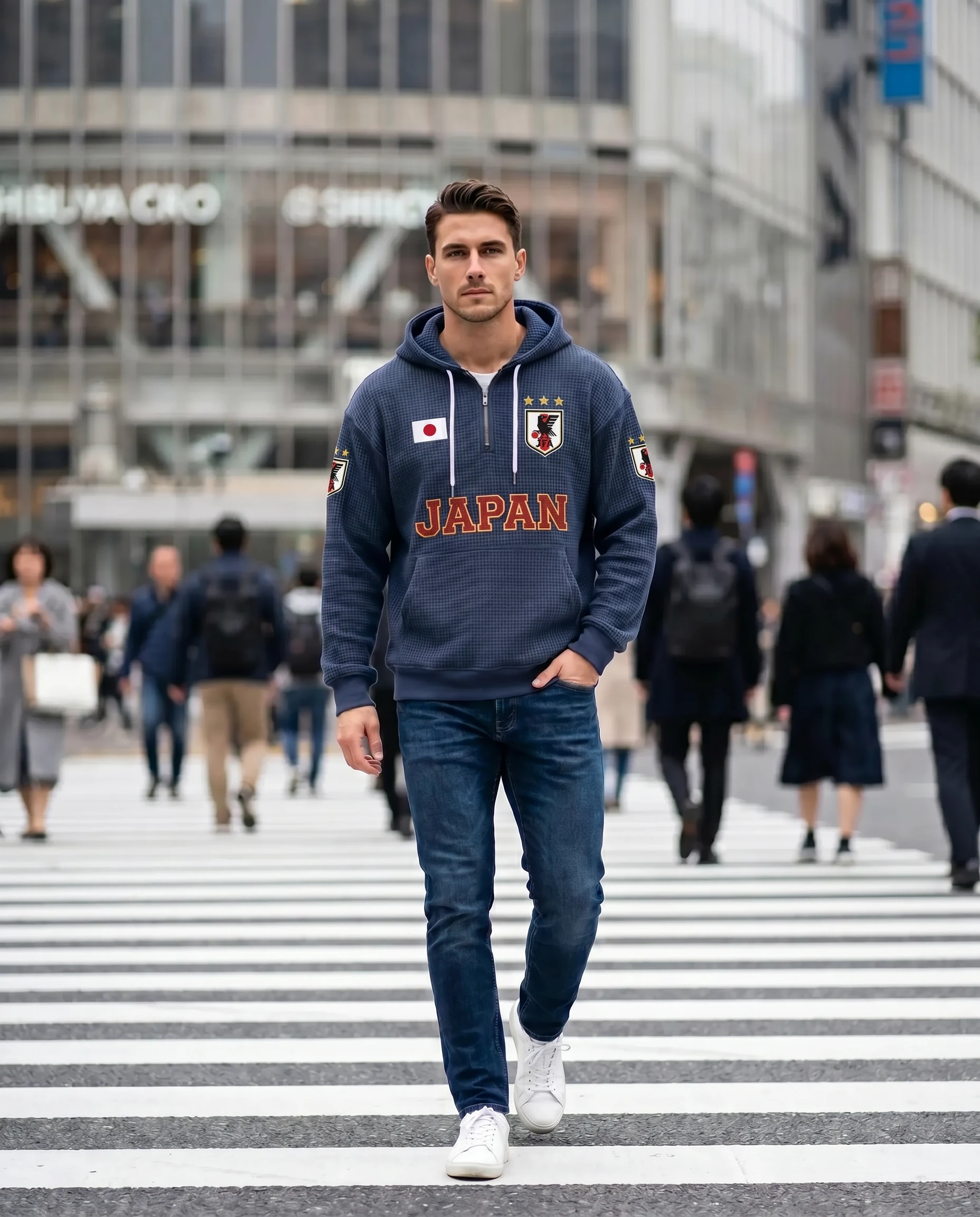Japan waffle quarter-zip football fan hoodie