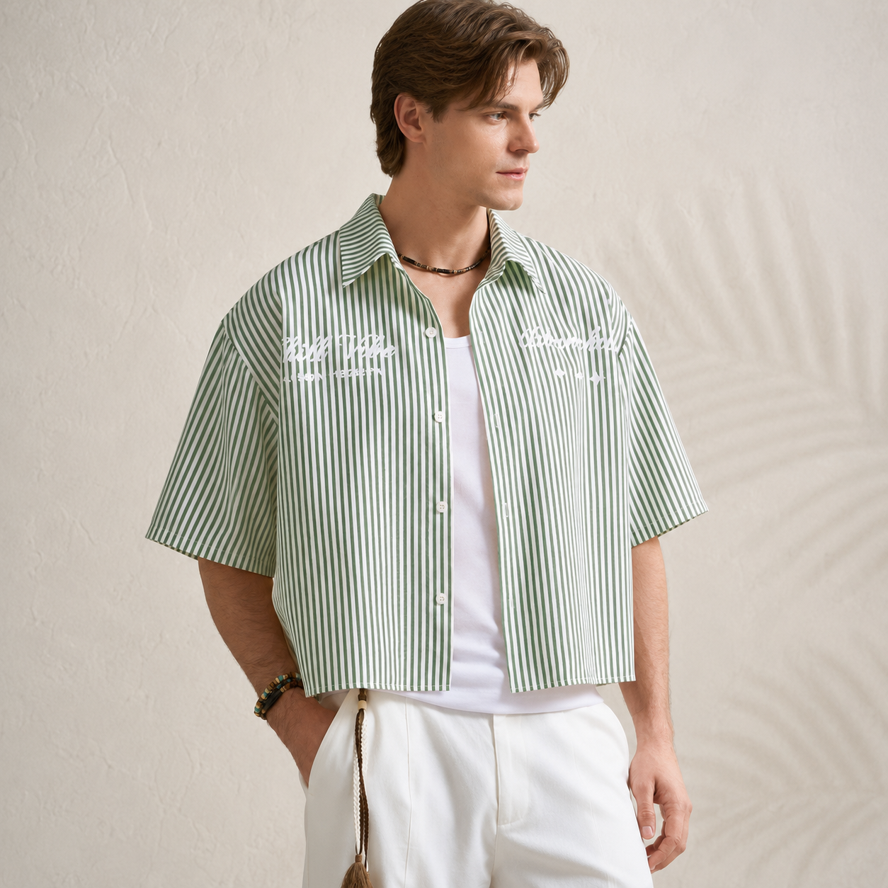 Striped Print Short Sleeve Summer Casual Vacation Style Shirt For Men