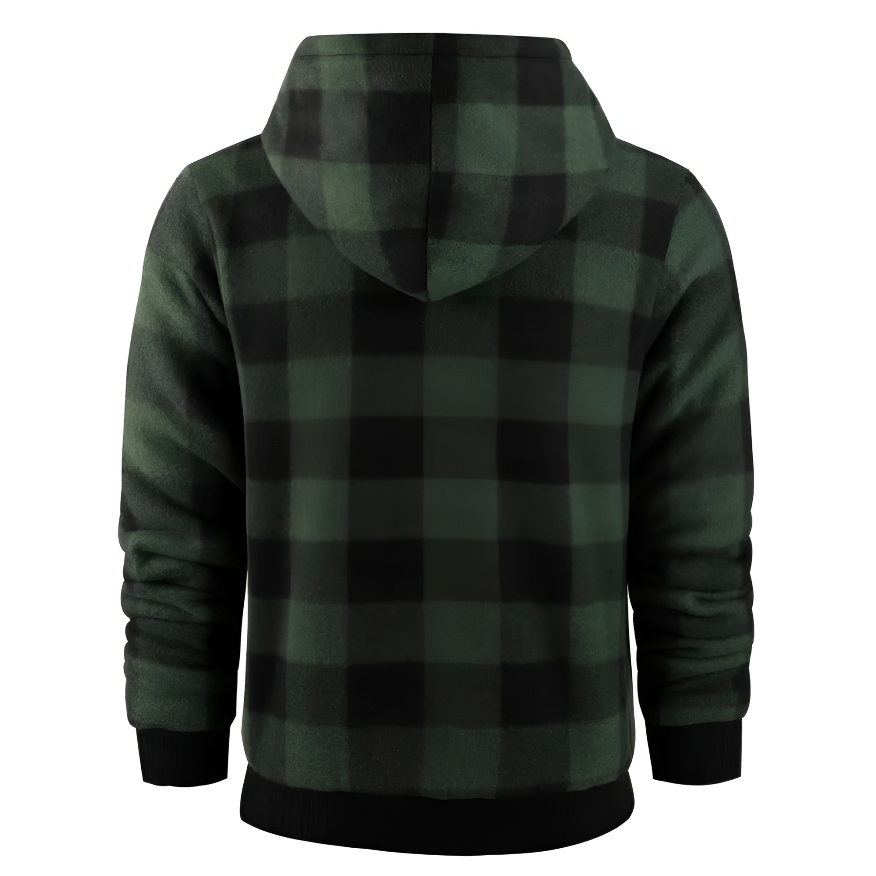 Full Zip Hooded Jacket for Men with Sherpa Lining and Plaid Design