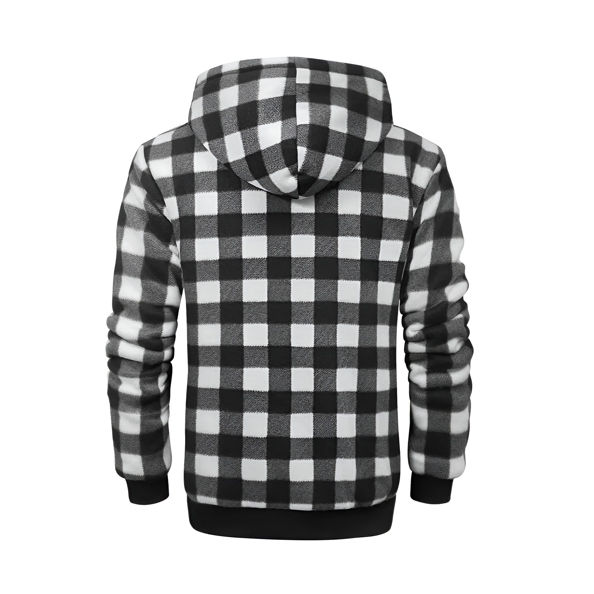 Full Zip Hooded Jacket for Men with Sherpa Lining and Plaid Design