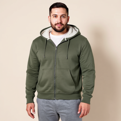 Full Zip Sherpa Fleece Hoodie For Men