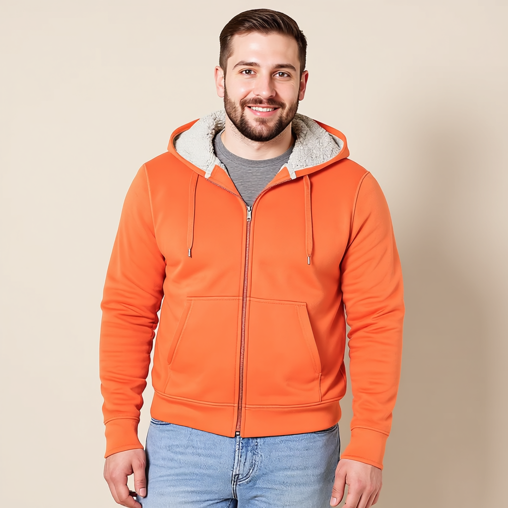 Full Zip Sherpa Fleece Hoodie For Men