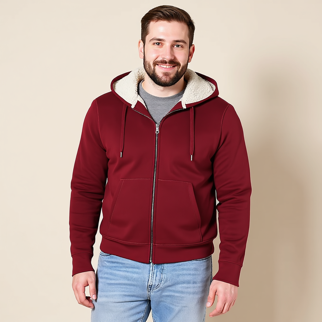 Full Zip Sherpa Fleece Hoodie For Men