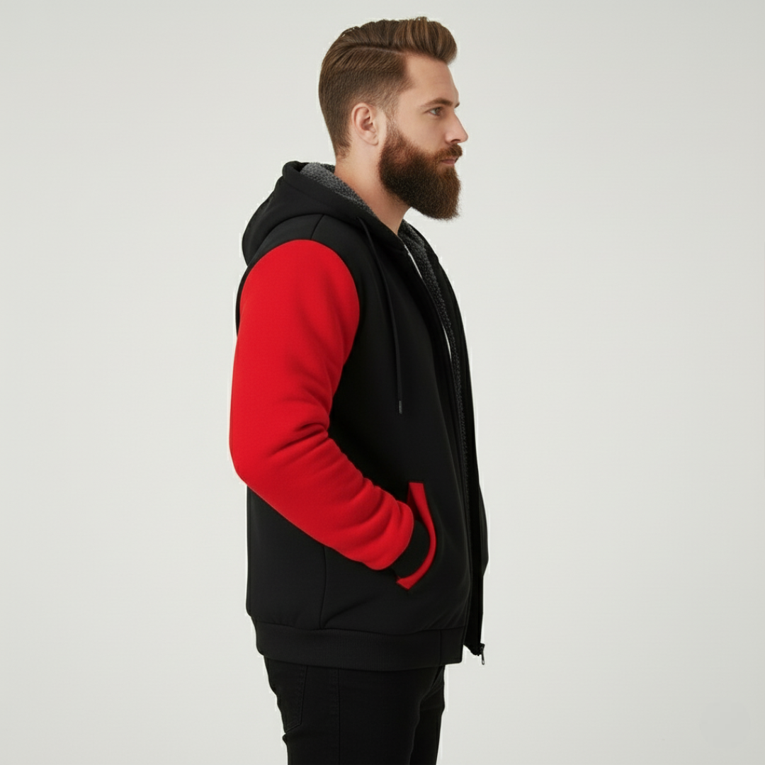 Men Fleece Lined Zip Up Hoodie For Winter