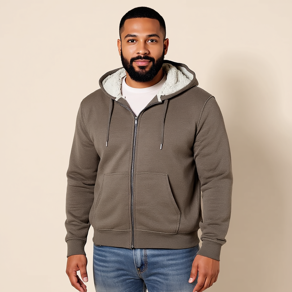 Full Zip Sherpa Fleece Hoodie For Men