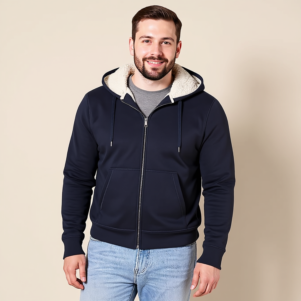 Full Zip Sherpa Fleece Hoodie For Men