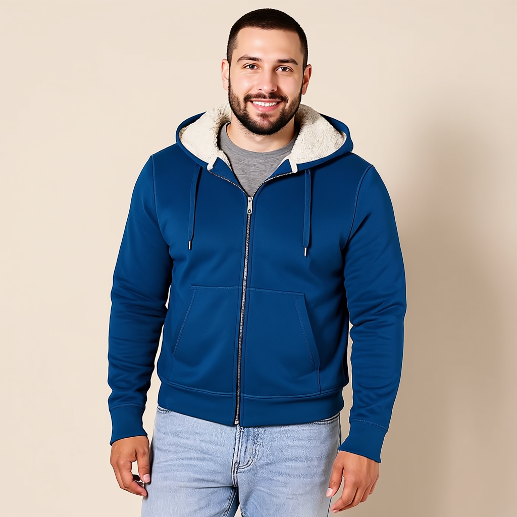 Full Zip Sherpa Fleece Hoodie For Men