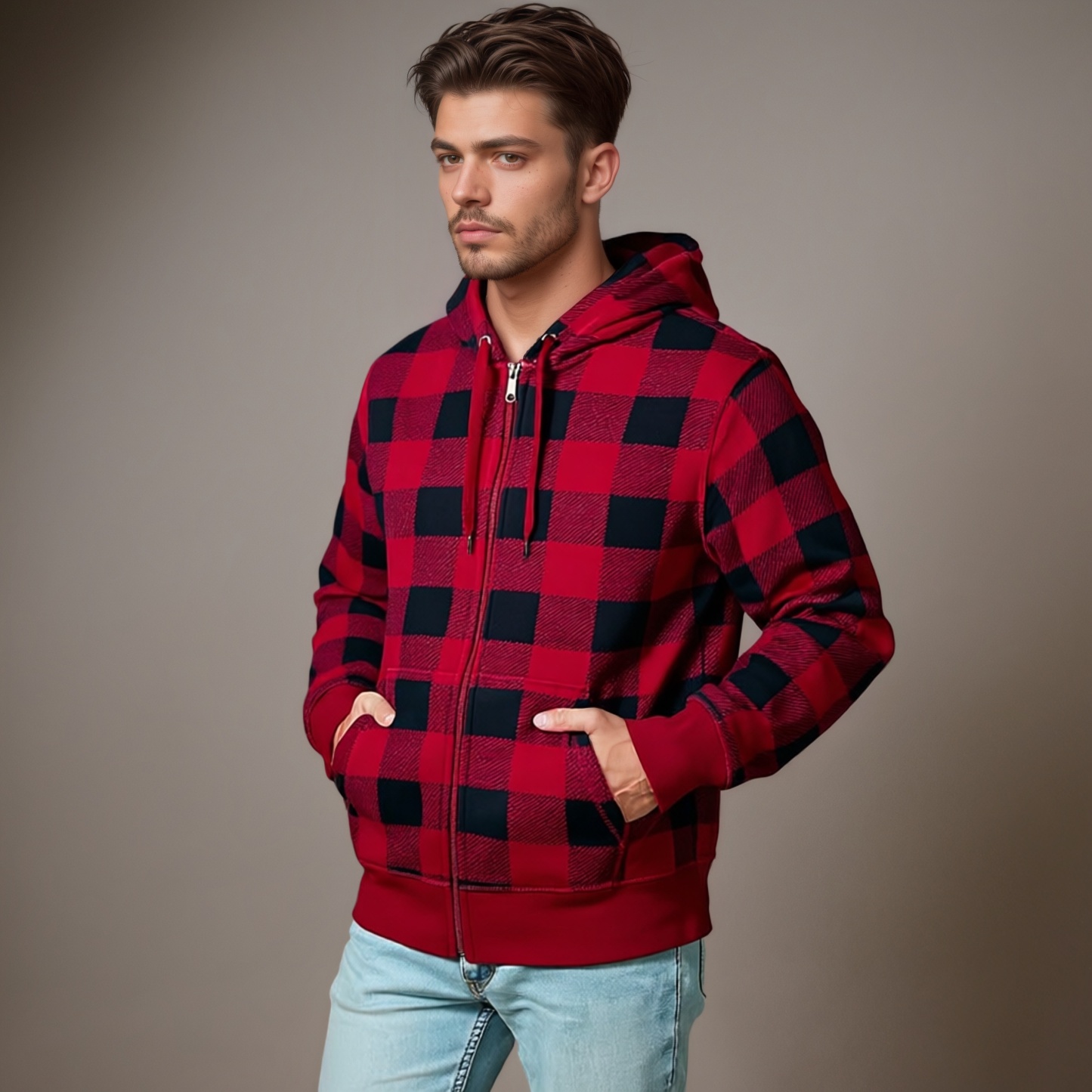 Striped Fleece Full Zip Hoodie For Men