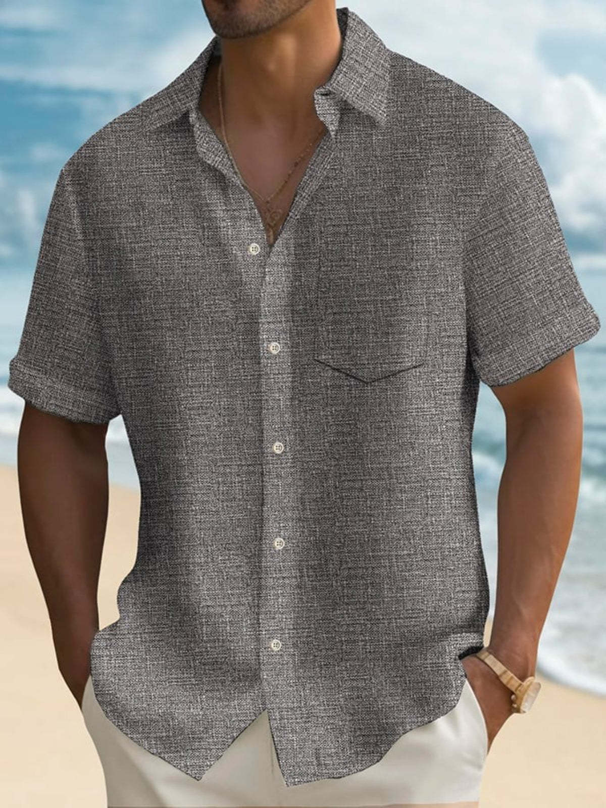 Abstract Textured Print Pocket Shirt-Vacay Outfit