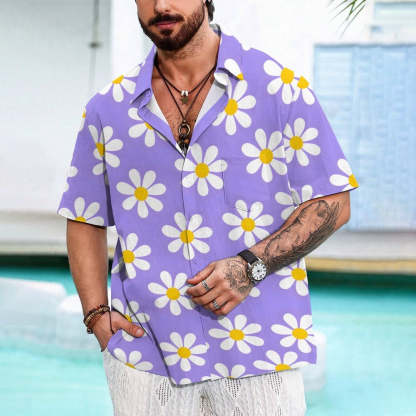All Over Floral Holiday Short Sleeve Shirt-Vacay Outfit