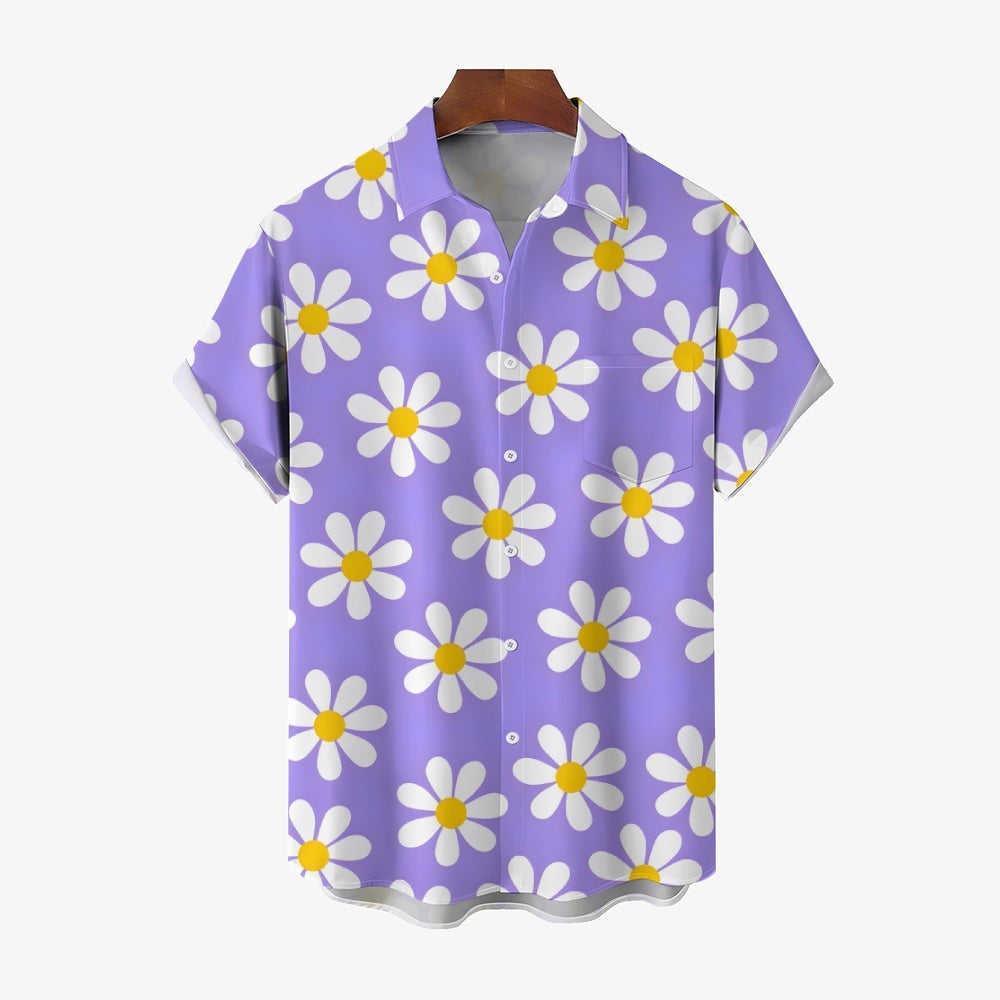 All Over Floral Holiday Short Sleeve Shirt-Vacay Outfit
