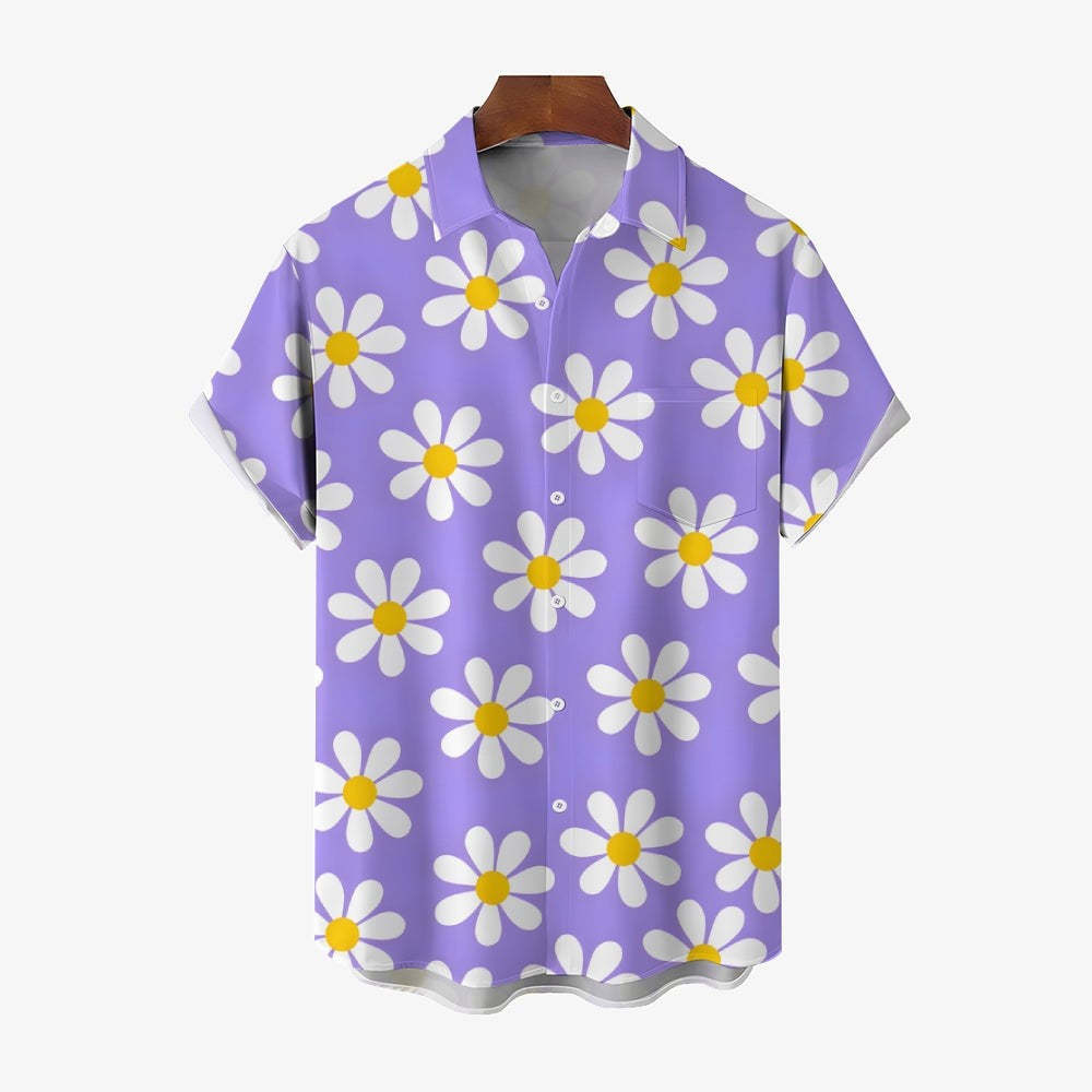 All Over Floral Holiday Short Sleeve Shirt-Vacay Outfit