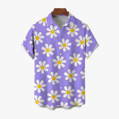 All Over Floral Holiday Short Sleeve Shirt-Vacay Outfit