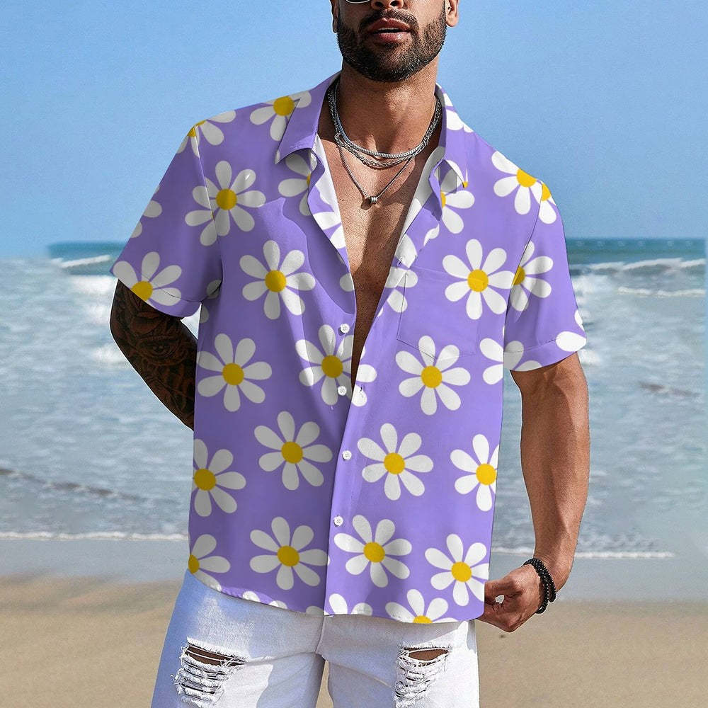All Over Floral Holiday Short Sleeve Shirt-Vacay Outfit