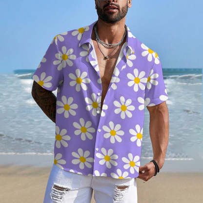 All Over Floral Holiday Short Sleeve Shirt-Vacay Outfit