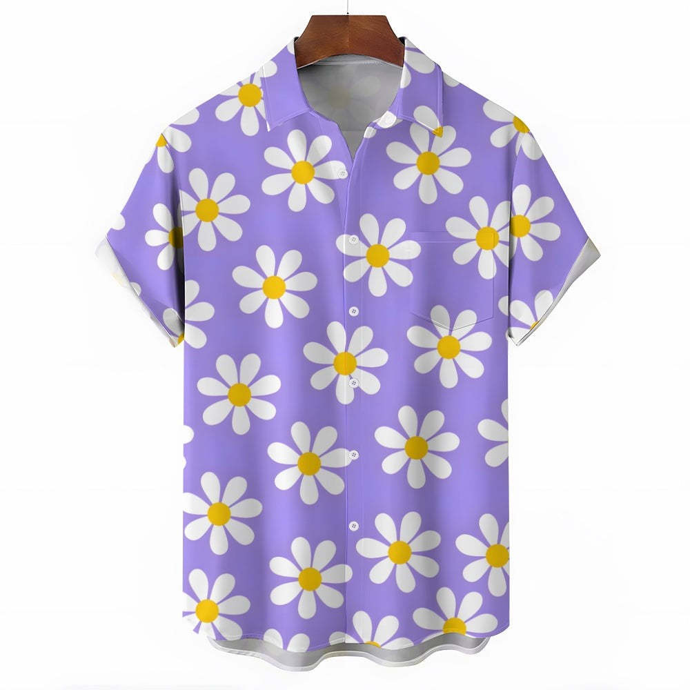 All Over Floral Holiday Short Sleeve Shirt-Vacay Outfit