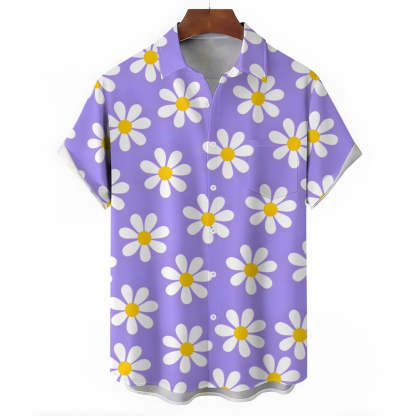 All Over Floral Holiday Short Sleeve Shirt-Vacay Outfit