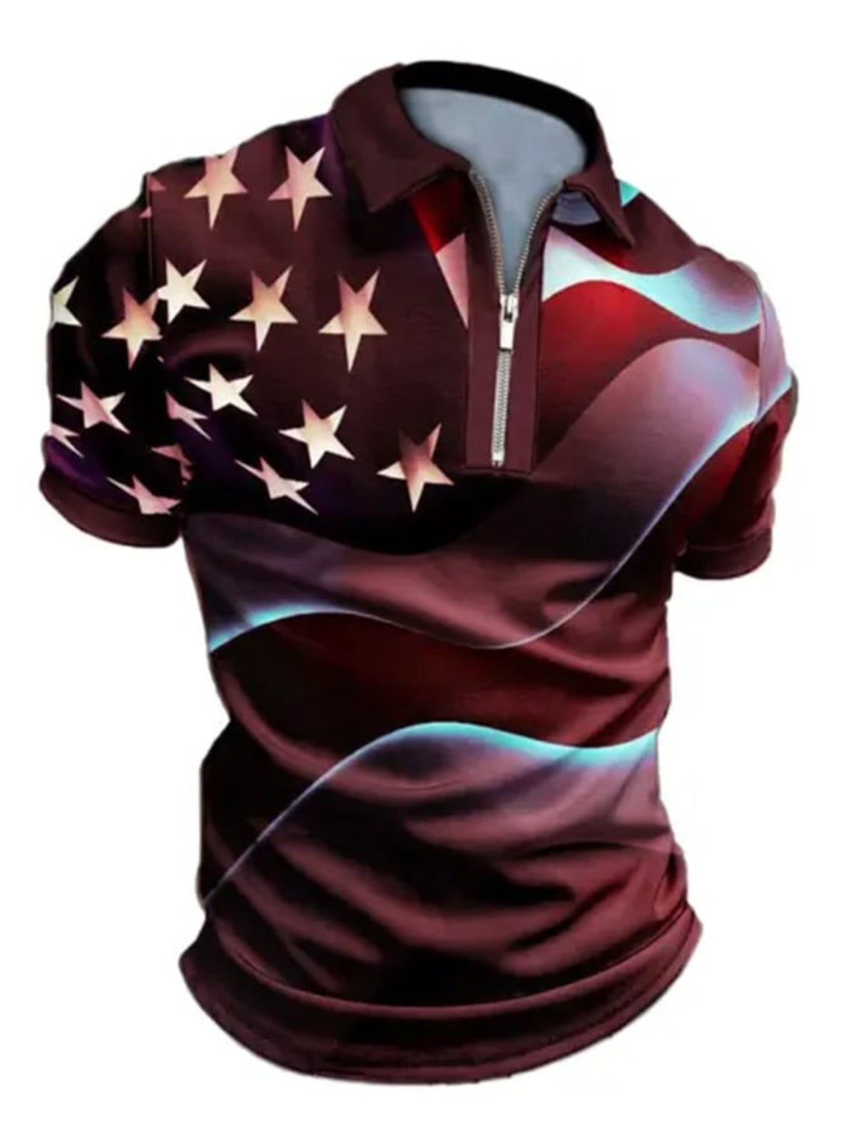 American Flag Print Short Sleeve Polo T Shirt-Vacay Outfit