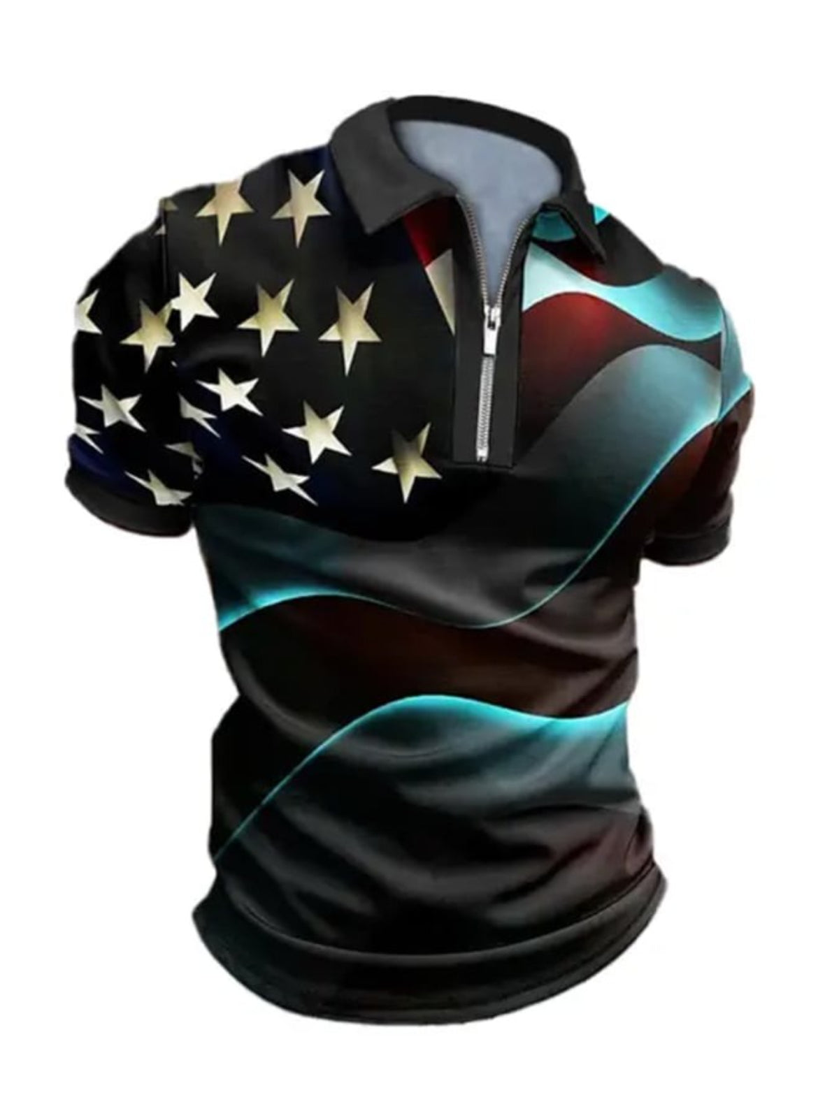 American Flag Print Short Sleeve Polo T Shirt-Vacay Outfit