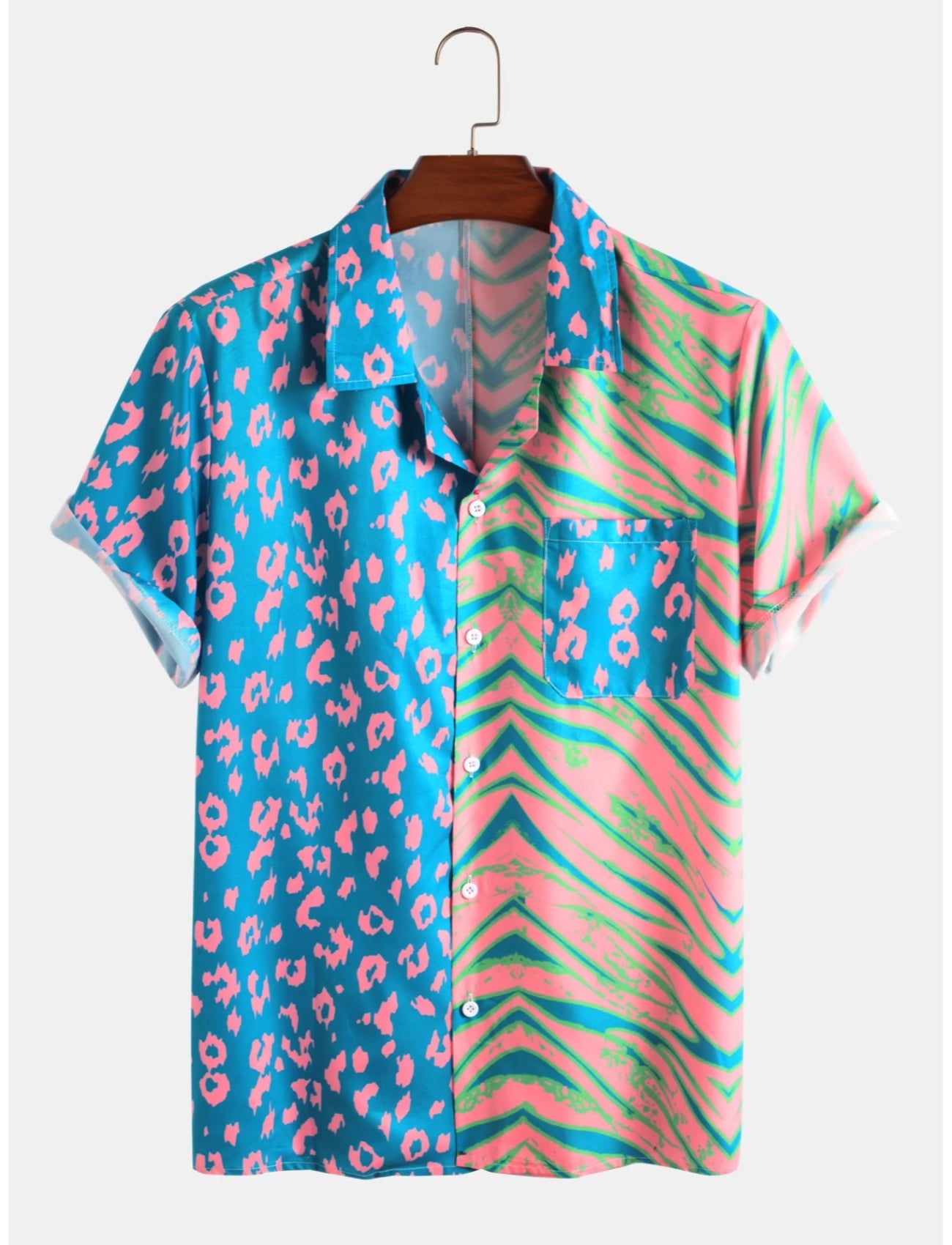 Animal Pattern Patchwork Shirt-Vacay Outfit