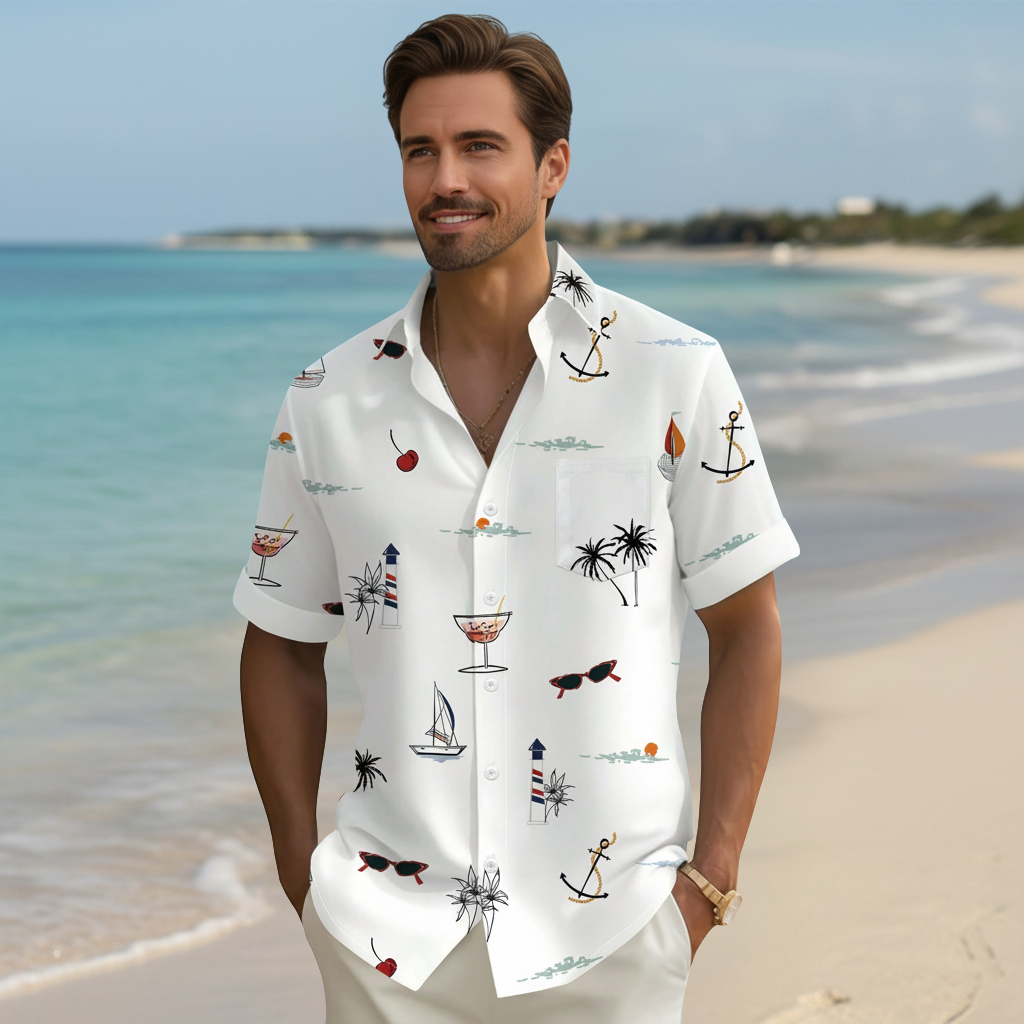 Floral Tree Print Button Up Shirt For Men