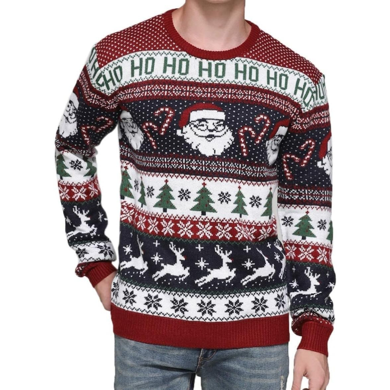 Men's Christmas Rudolph Reindeer Holiday Festive Knitted Sweater Cardigan Cute Ugly Pullover Jumper