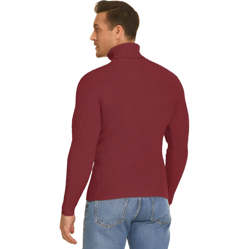 Mens Ribbed Slim Fit Knitted Pullover Casual Turtleneck Sweater