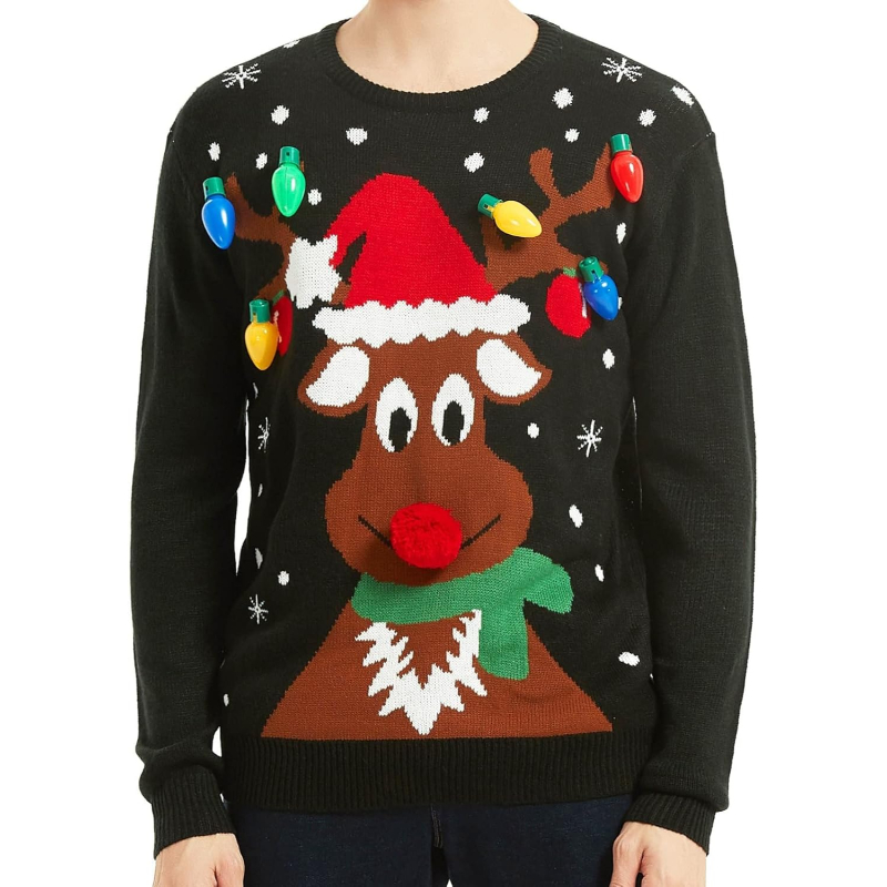 Men's Christmas Rudolph Reindeer Holiday Festive Knitted Sweater Cardigan Cute Ugly Pullover Jumper