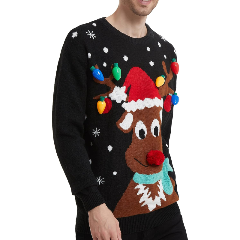 Men's Christmas Rudolph Reindeer Holiday Festive Knitted Sweater Cardigan Cute Ugly Pullover Jumper