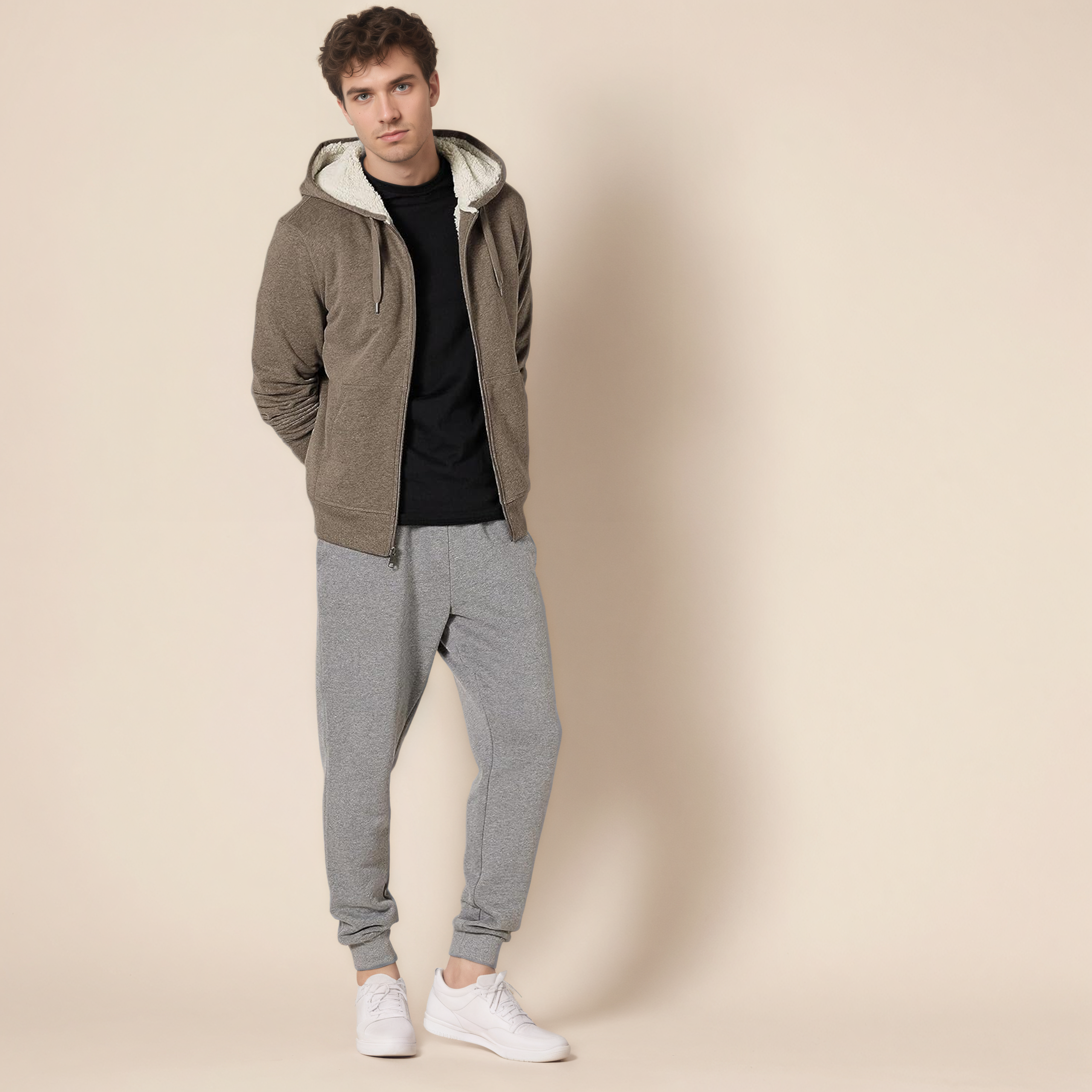 Hoodie For Men, Sherpa-Lined Full-Zip Fleece Sweatshirt