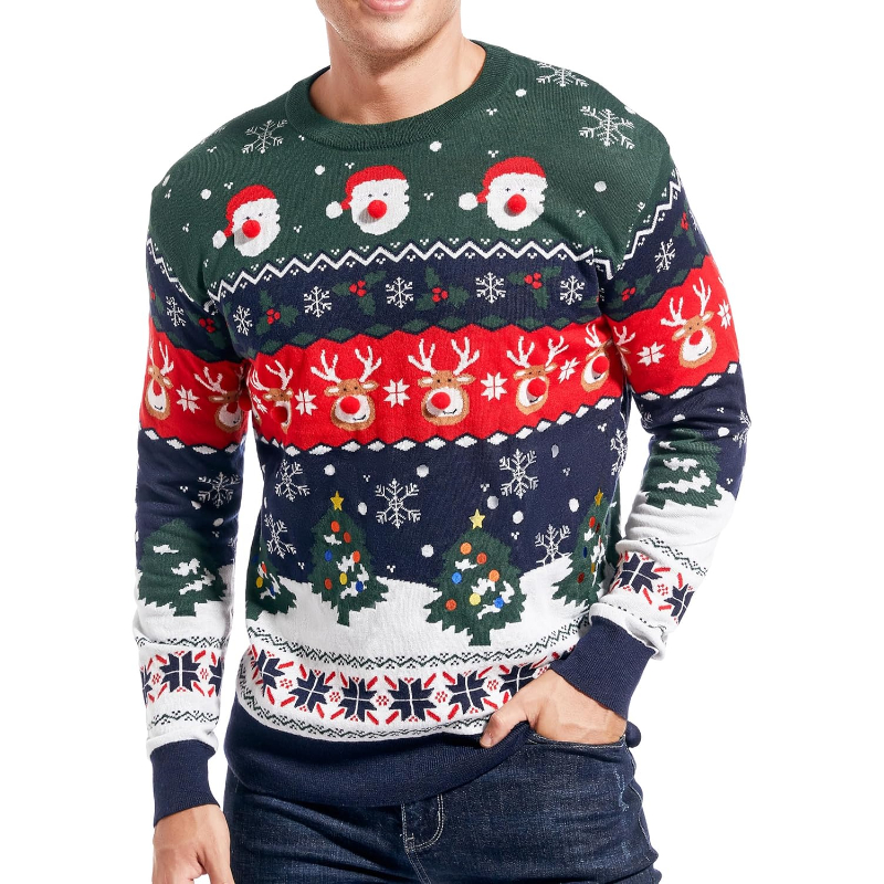 Men's Christmas Rudolph Reindeer Holiday Festive Knitted Sweater Cardigan Cute Ugly Pullover Jumper