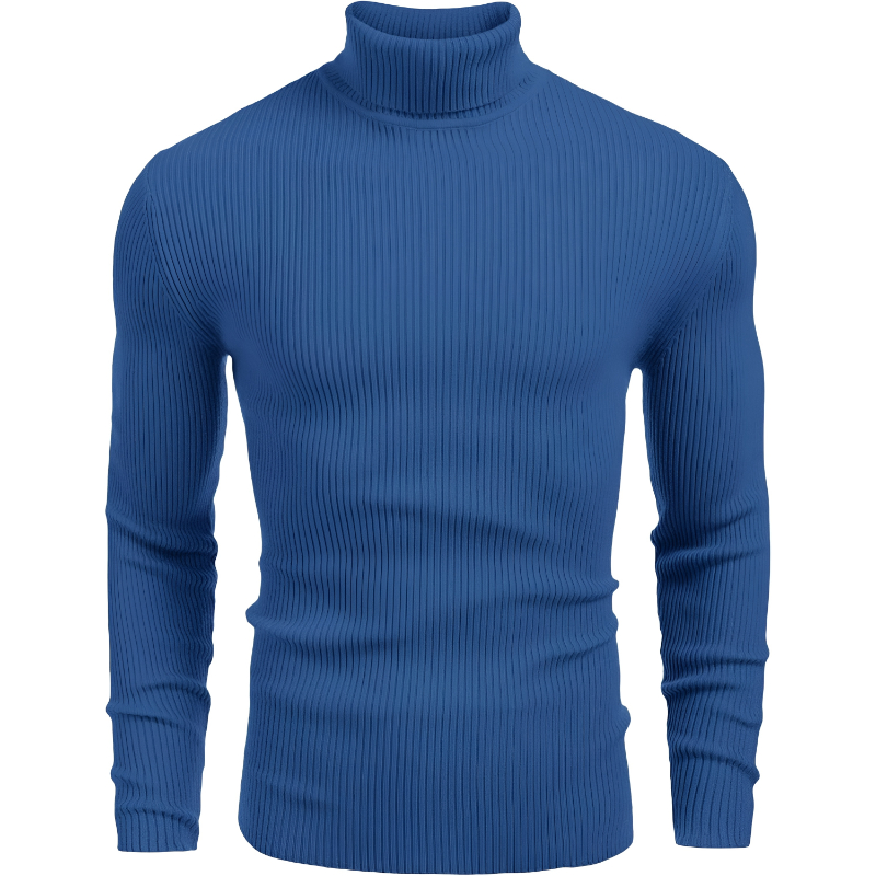 Mens Ribbed Slim Fit Knitted Pullover Casual Turtleneck Sweater