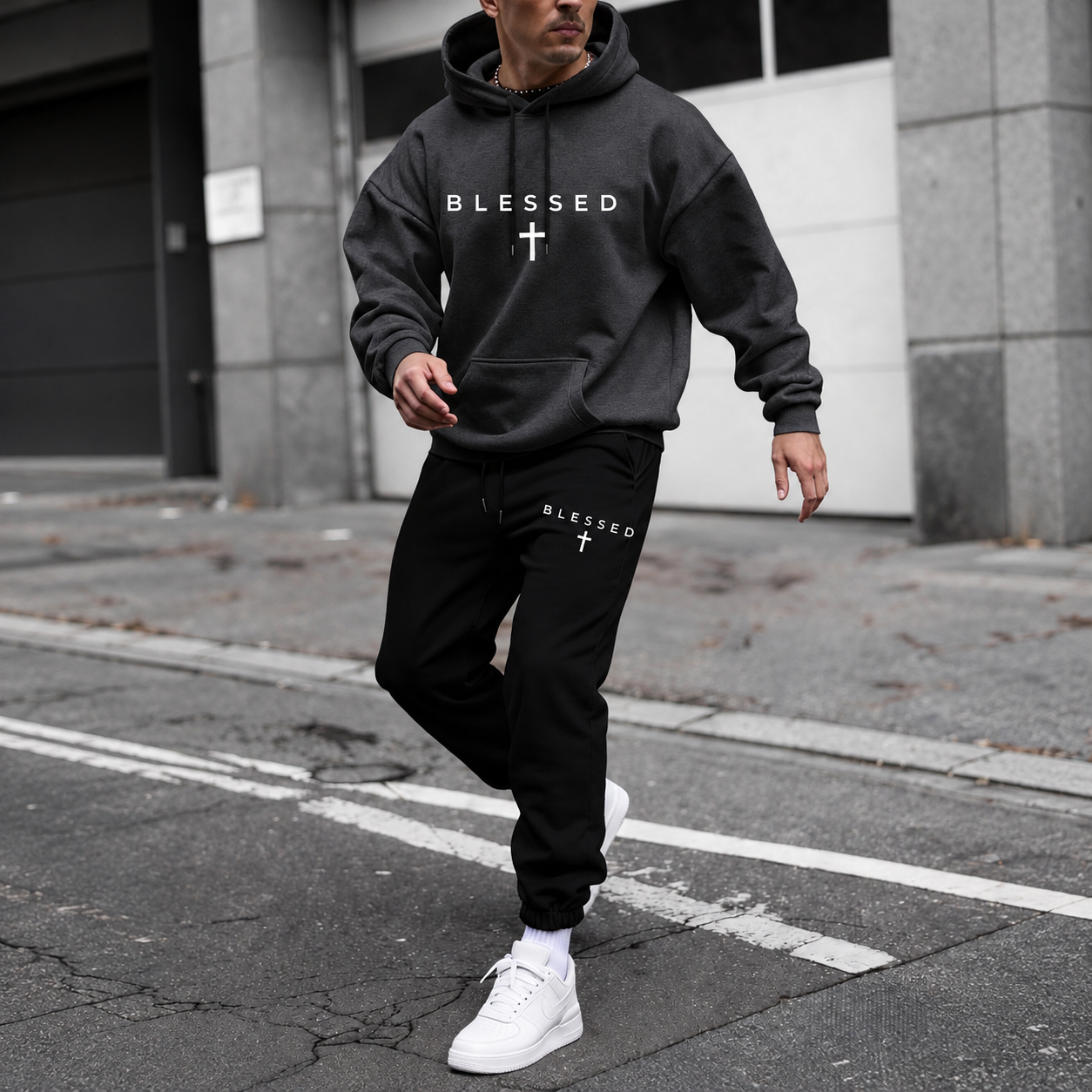 2 Pieces Hooded Sweatshirt And Sweatpants Set For Men