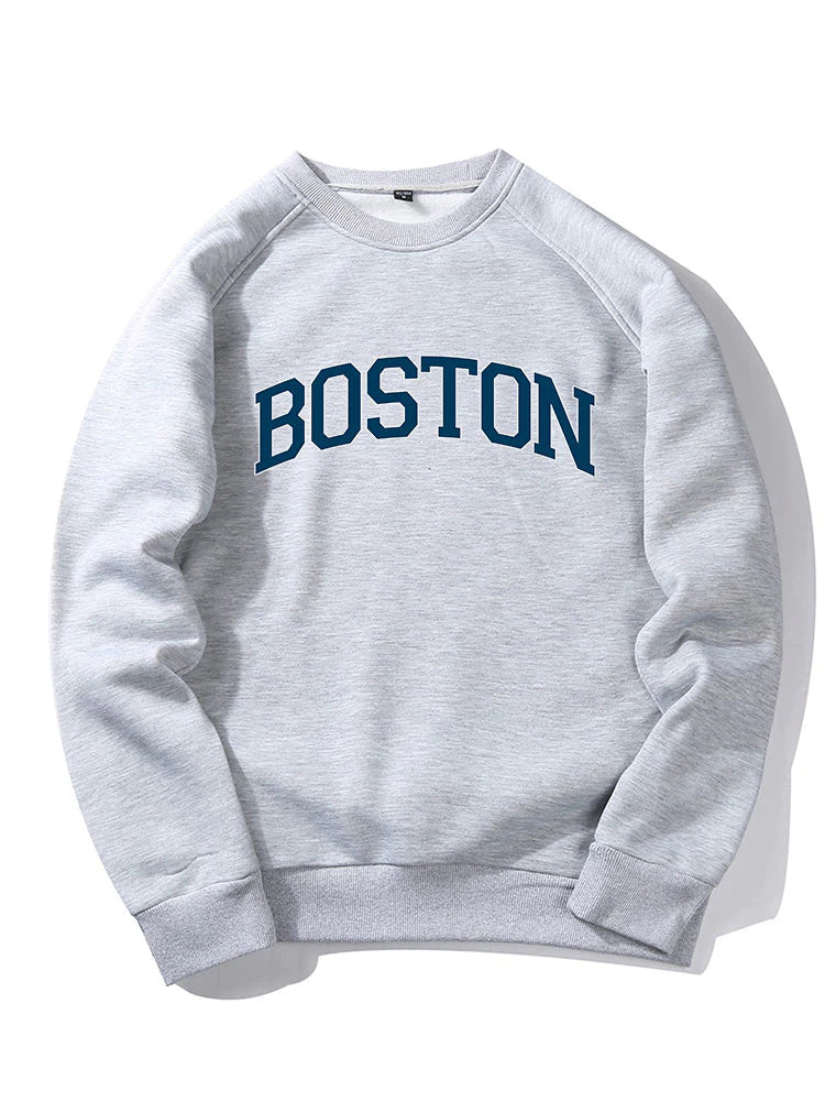 Boston Letter Print Raglan Sleeves Sweatshirt-Vacay Outfit