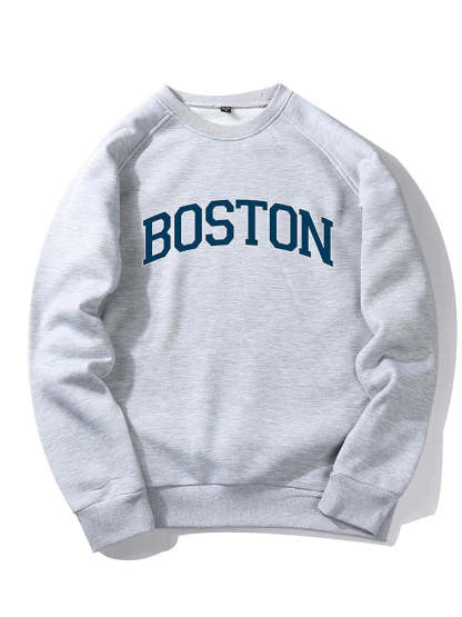 Boston Letter Print Raglan Sleeves Sweatshirt-Vacay Outfit