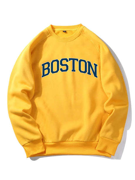 Boston Letter Print Raglan Sleeves Sweatshirt-Vacay Outfit