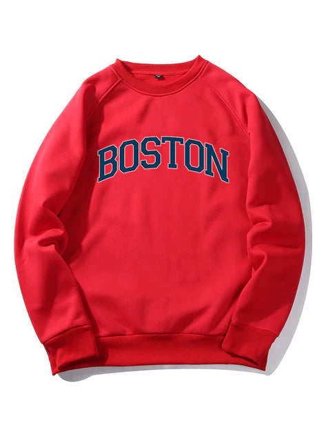 Boston Letter Print Raglan Sleeves Sweatshirt-Vacay Outfit